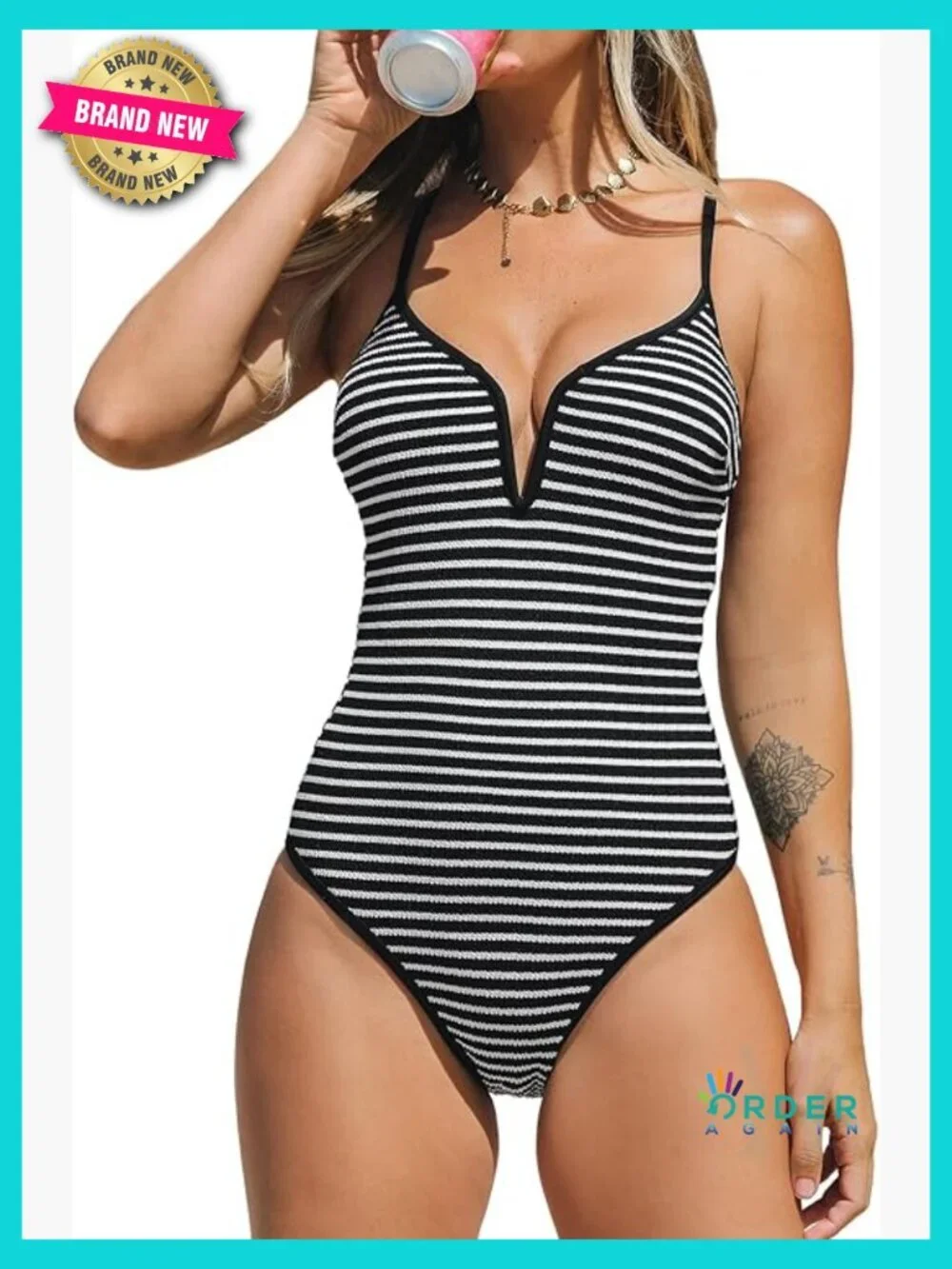 Deep V Neck One Piece Swimsuit Crisscross Back Adjustable Spaghetti Straps